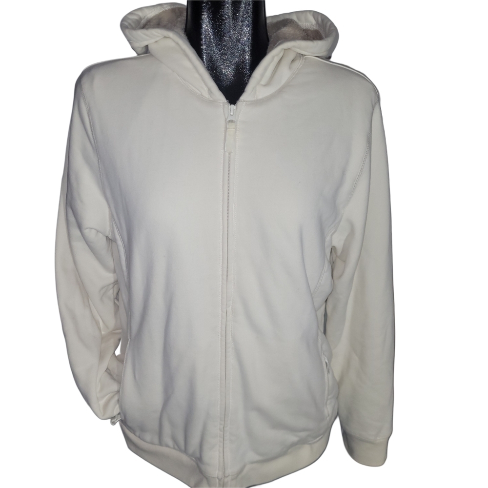 L.L. Bean White Zip-Up Sherpa Fleece Lined Hoodie Size L